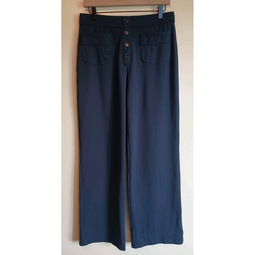 Halara DayStretch Navy High Waisted Straight Leg Pants Button Front L